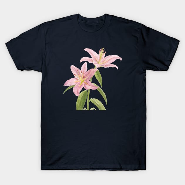 Pink Lilies Watercolour T-Shirt by Flowering Words